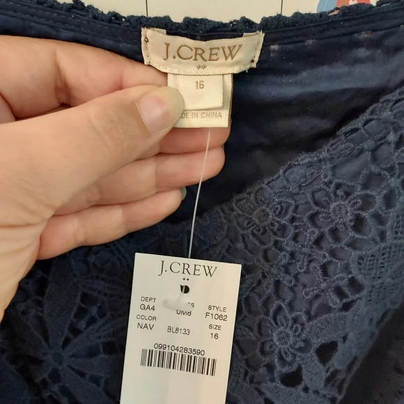 NWT J. Crew Navy Blue Crochet Lace Slip Dress in Size 16 - Picture 4 of 14